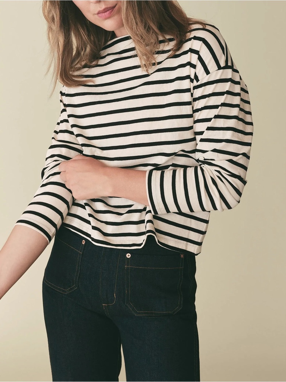 Doen Black and Cream Striped Long Sleeve Tee